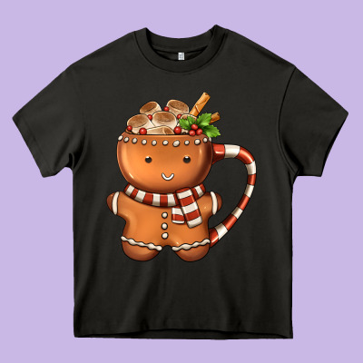 Gingerbread Cookie Man Hot Cocoa Coffee Heavy Core Tee Designed By Fadigitalartstudio