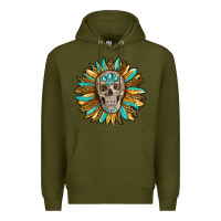 Army Green sunflower with skull Premium Hoodie - RanaPortraitStore