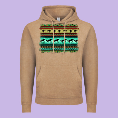 Turquoise Aztec Bullskull And Horse Vintage Hoodie Designed By Barkaloodesign