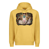 Antique Gold merino ram with leopard background Premium Hoodie - BarkalooDesign