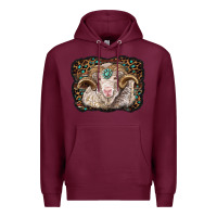 Burgundy merino ram with leopard background Premium Hoodie - BarkalooDesign