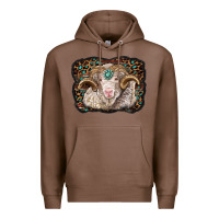 Chestnut merino ram with leopard background Premium Hoodie - BarkalooDesign