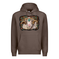 Coffee merino ram with leopard background Premium Hoodie - BarkalooDesign
