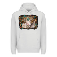 Dove Grey merino ram with leopard background Premium Hoodie - BarkalooDesign