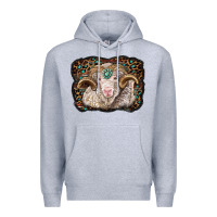 Heather Grey merino ram with leopard background Premium Hoodie - BarkalooDesign