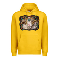 Lemon merino ram with leopard background Premium Hoodie - BarkalooDesign