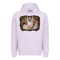Lilac merino ram with leopard background Premium Hoodie - BarkalooDesign