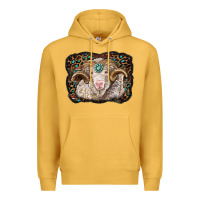 Mustard merino ram with leopard background Premium Hoodie - BarkalooDesign