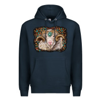 Navy merino ram with leopard background Premium Hoodie - BarkalooDesign