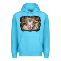 Ocean Blue merino ram with leopard background Premium Hoodie - BarkalooDesign