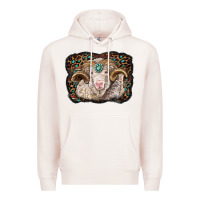 Pale Pink merino ram with leopard background Premium Hoodie - BarkalooDesign