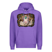 Purple merino ram with leopard background Premium Hoodie - BarkalooDesign