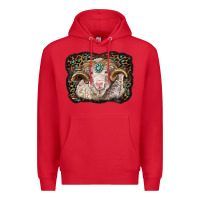 Red merino ram with leopard background Premium Hoodie - BarkalooDesign