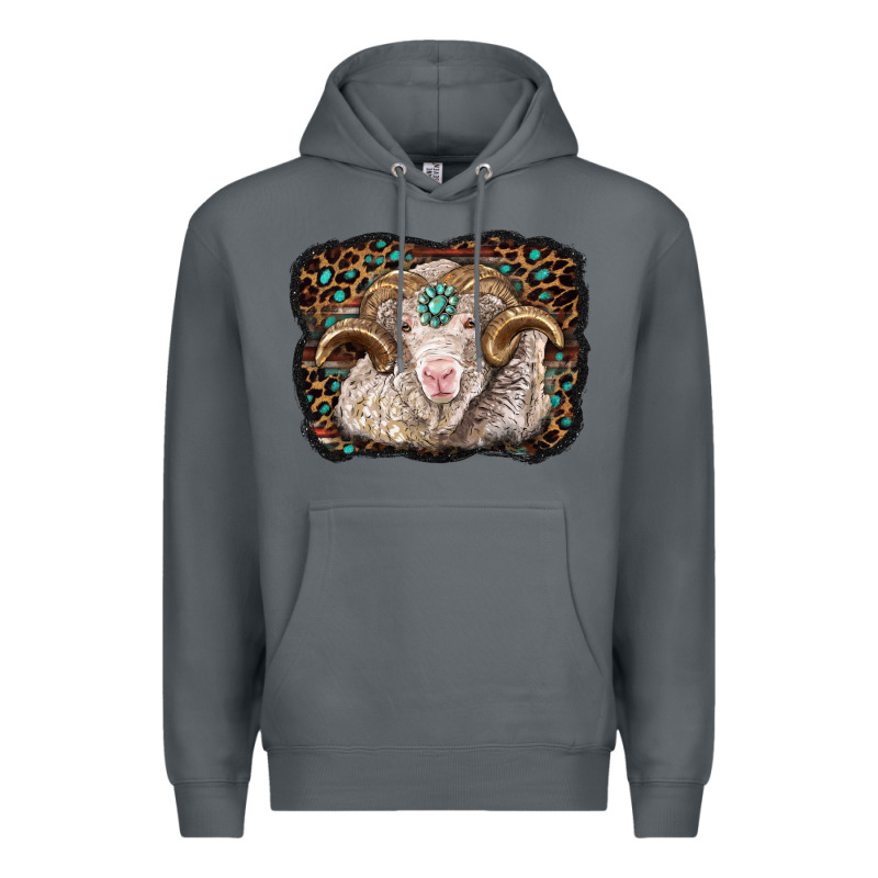 Merino Ram With Leopard Background Premium Hoodie by BarkalooDesign | Teevron