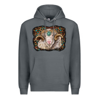 Rock merino ram with leopard background Premium Hoodie - BarkalooDesign