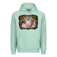 Seafoam merino ram with leopard background Premium Hoodie - BarkalooDesign