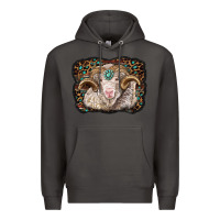 Smoke merino ram with leopard background Premium Hoodie - BarkalooDesign