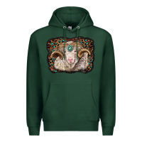 Sports Green merino ram with leopard background Premium Hoodie - BarkalooDesign