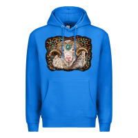 True Royal merino ram with leopard background Premium Hoodie - BarkalooDesign