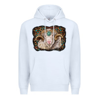 White merino ram with leopard background Premium Hoodie - BarkalooDesign