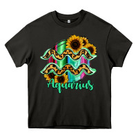 Asphalt Aquarius Zodiac Sign Sunflower Leopard Serape Heavy Core Tee - RanaPortraitStore