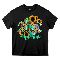 Black Aquarius Zodiac Sign Sunflower Leopard Serape Heavy Core Tee - RanaPortraitStore