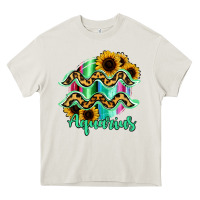 Cream Aquarius Zodiac Sign Sunflower Leopard Serape Heavy Core Tee - RanaPortraitStore