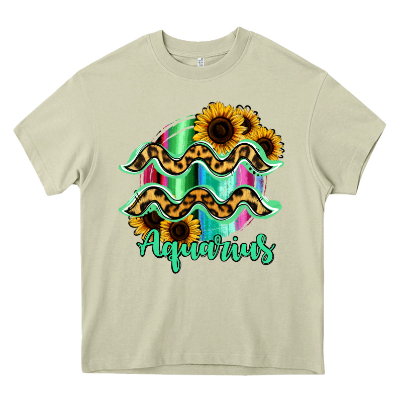 Aquarius Zodiac Sign Sunflower Leopard Serape Heavy Core Tee by RanaPortraitStore | Teevron