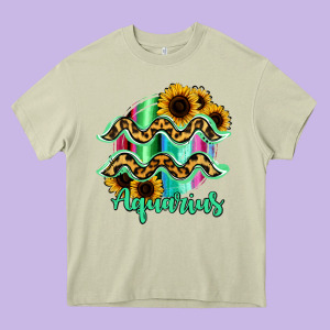 Aquarius Zodiac Sign Sunflower Leopard Serape Heavy Core Tee Designed By Ranaportraitstore