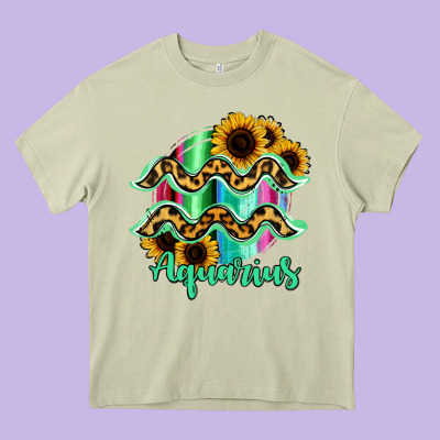 Aquarius Zodiac Sign Sunflower Leopard Serape Heavy Core Tee Designed By Ranaportraitstore