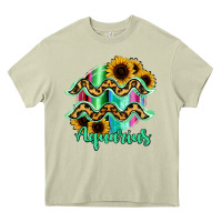 Mossy Aquarius Zodiac Sign Sunflower Leopard Serape Heavy Core Tee - RanaPortraitStore