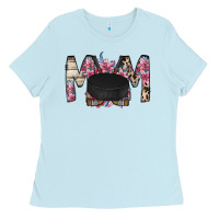 Baby Blue mom hockey flower Ladies Tee - RacoonDesign