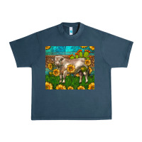 Midnight Navy Western Charolais Bull With Sunflowers Urban Heavy Tee - LillyAllenDesigns