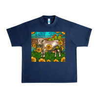Navy Western Charolais Bull With Sunflowers Urban Heavy Tee - LillyAllenDesigns
