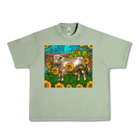 Oil Green Western Charolais Bull With Sunflowers Urban Heavy Tee - LillyAllenDesigns
