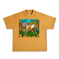 Peanut Butter Western Charolais Bull With Sunflowers Urban Heavy Tee - LillyAllenDesigns
