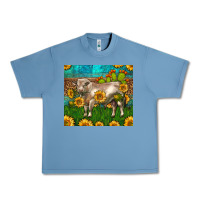 Pebble Blue Western Charolais Bull With Sunflowers Urban Heavy Tee - LillyAllenDesigns