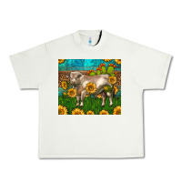 Pistachio Western Charolais Bull With Sunflowers Urban Heavy Tee - LillyAllenDesigns