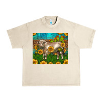 Sandshell Western Charolais Bull With Sunflowers Urban Heavy Tee - LillyAllenDesigns