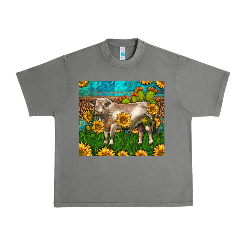 Western Charolais Bull With Sunflowers Urban Heavy Tee by LillyAllenDesigns | Teevron