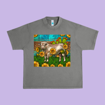 Western Charolais Bull With Sunflowers Urban Heavy Tee Designed By Lillyallendesigns
