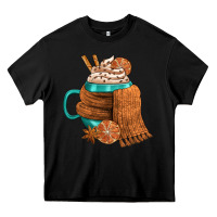 Black Winter Coffee Cup With Scarf Heavy Core Tee - FaDigitalArtStudio