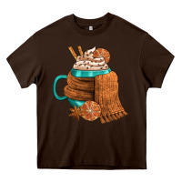 Chocolate Brown Winter Coffee Cup With Scarf Heavy Core Tee - FaDigitalArtStudio