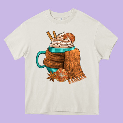 Winter Coffee Cup With Scarf Heavy Core Tee Designed By Fadigitalartstudio