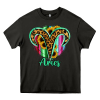 Asphalt Aries Zodiac Sign Sunflower Leopard Serape Heavy Core Tee - RanaPortraitStore
