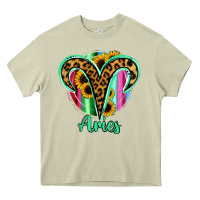 Mossy Aries Zodiac Sign Sunflower Leopard Serape Heavy Core Tee - RanaPortraitStore
