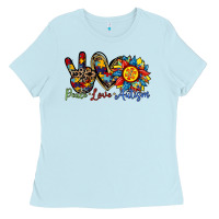 Baby Blue peace love autism sunflower Ladies Tee - RacoonDesign