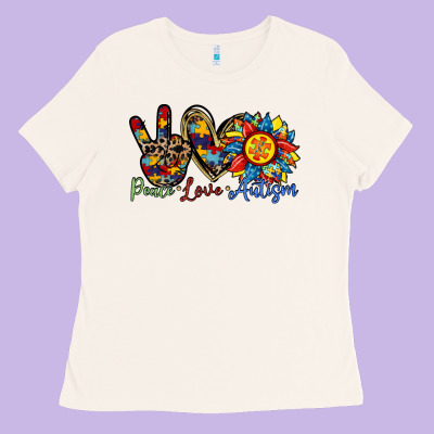 Peace Love Autism Sunflower Ladies Tee Designed By Racoondesign
