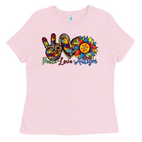 Bubblegum Pink peace love autism sunflower Ladies Tee - RacoonDesign