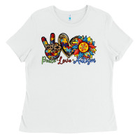 White peace love autism sunflower Ladies Tee - RacoonDesign